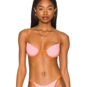 L*Space X Tessa Brooks Bikini Swimsuit Top in Crystal Pink and Sunbeam XS New